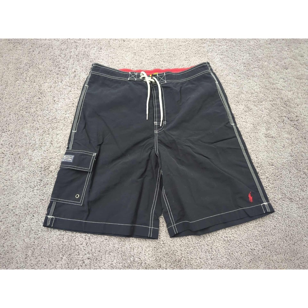 Vintage Polo Ralph Lauren Swim Shorts Mens Medium Black Mesh Lined Taiwan made